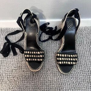 NWOT Vince Camuto Women Brisshel Black Lace Up Wedge Sandal Size 9